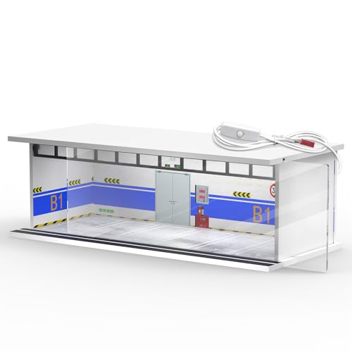 SAMYUCHO 164 Scale Diecast Display Case for Hot Wheels Matchbox Cars Toy Car Model Mini Garage with LED Light and Acrylic Cover Stackable Parking Lot Diorama Storage for Collection Present - Image 1