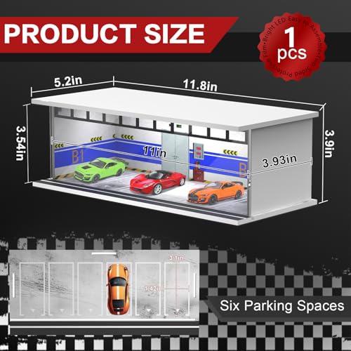 SAMYUCHO 164 Scale Diecast Display Case for Hot Wheels Matchbox Cars Toy Car Model Mini Garage with LED Light and Acrylic Cover Stackable Parking Lot Diorama Storage for Collection Present - Image 5