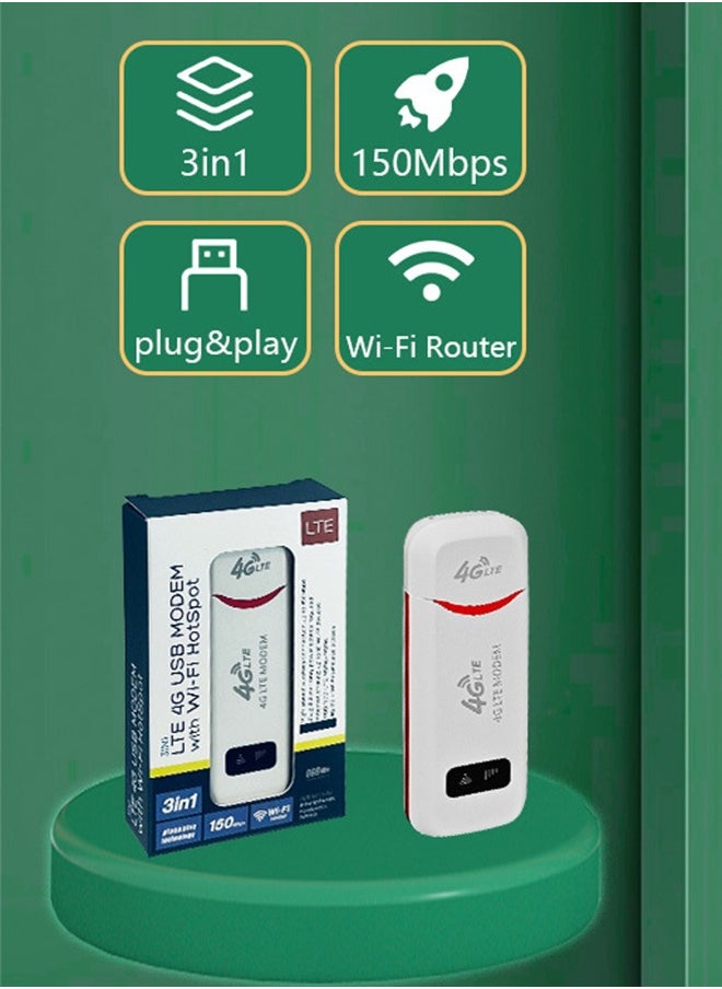 Generic - 4G LTE USB Portable Router, 150Mbps USB Network Adapter Pocket Mobile Hotspot , WPA WPA2 Encryption, Plug and Play, Travel Hotspot - Image 1