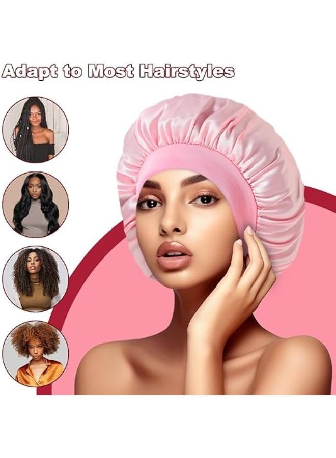 Generic KEPUWAY Satin Bonnet Silk Bonnet for Sleeping,Satin Hair Bonnets for Sleeping Widesoft Band, Sleep Cap Hair Wrap Bonnets for Women Black Curly Hair Natural Hair (Pink) showercap - Image 1
