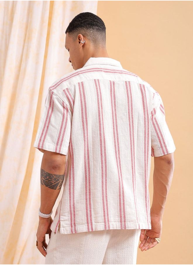 The Indian Garage Co Men Relaxed Fit Striped Half Sleeves Cuban Collar Resort Wear Shirt  - Image 2