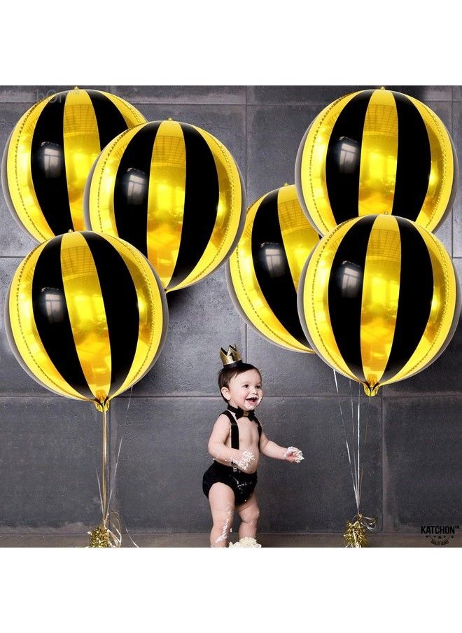 KATCHON Big 22 Inch Black And Gold Balloons Pack Of 6 Black And Gold Party Decorations ; 360 Degree 4D Sphere Round Gold Black Metallic Balloons For Disco Party Decorations ; Hollywood Party Decorations  - Image 3