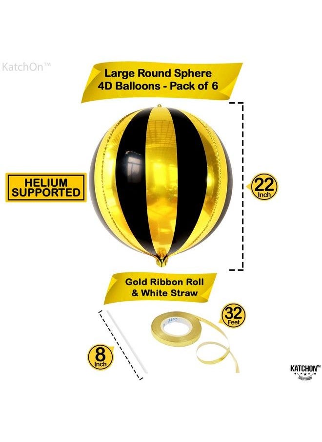 KATCHON Big 22 Inch Black And Gold Balloons Pack Of 6 Black And Gold Party Decorations ; 360 Degree 4D Sphere Round Gold Black Metallic Balloons For Disco Party Decorations ; Hollywood Party Decorations  - Image 5
