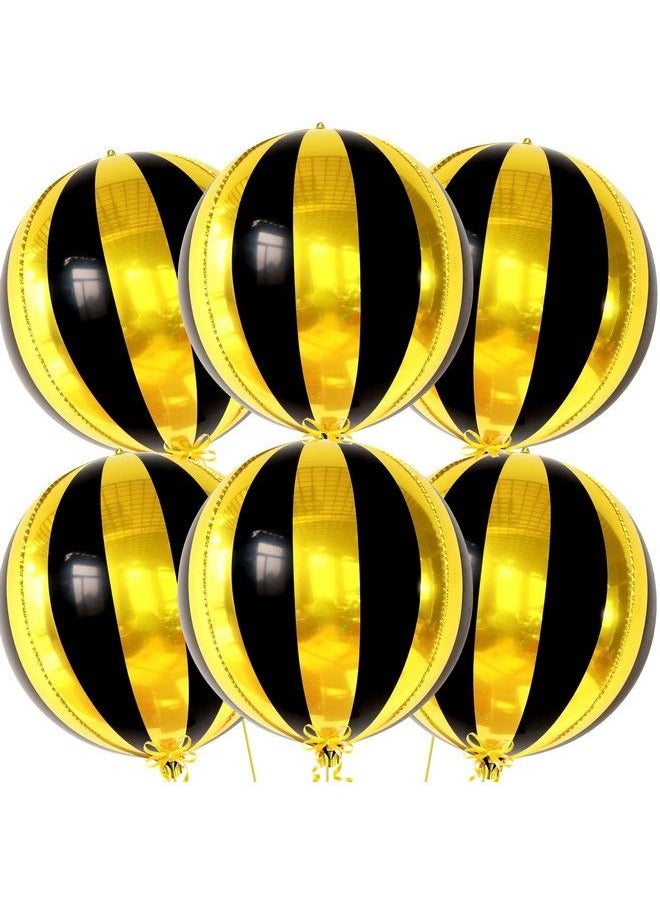 KATCHON Big 22 Inch Black And Gold Balloons Pack Of 6 Black And Gold Party Decorations ; 360 Degree 4D Sphere Round Gold Black Metallic Balloons For Disco Party Decorations ; Hollywood Party Decorations  - Image 2