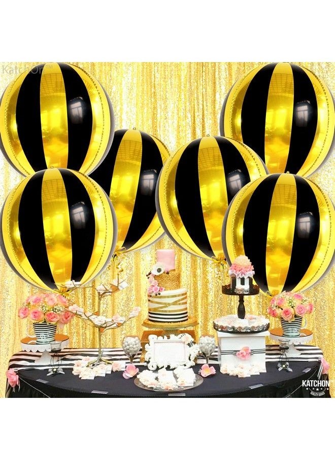 KATCHON Big 22 Inch Black And Gold Balloons Pack Of 6 Black And Gold Party Decorations ; 360 Degree 4D Sphere Round Gold Black Metallic Balloons For Disco Party Decorations ; Hollywood Party Decorations  - Image 4