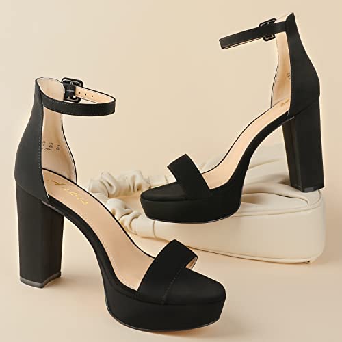 Ankis Platform Heels 4 Inches Chunky heels Sandals for Women Comfy Open Toe Block Heeled Sandals Black Nude White Silver Gold Ankle Strappy Black Chunky Platform Heel for Women Summer Dress Shoes - Image 2