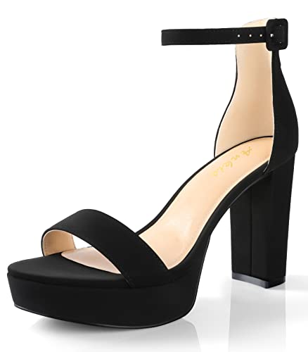 Ankis Platform Heels 4 Inches Chunky heels Sandals for Women Comfy Open Toe Block Heeled Sandals Black Nude White Silver Gold Ankle Strappy Black Chunky Platform Heel for Women Summer Dress Shoes - Image 1
