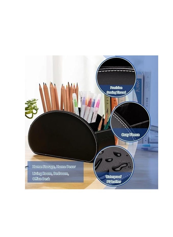 Liying Remote Control Holder with 5 Compartments - PU Leather Remote Caddy Desktop Organizer Store TV, DVD, Blu-Ray, Media Player, Heater Controllers, (Black) - Image 4