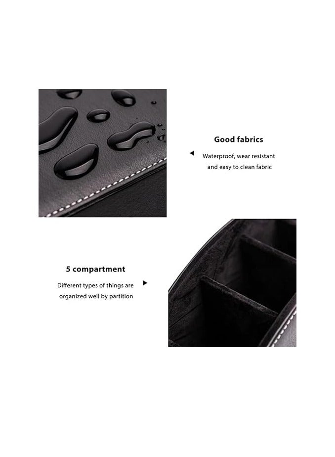 Liying Remote Control Holder with 5 Compartments - PU Leather Remote Caddy Desktop Organizer Store TV, DVD, Blu-Ray, Media Player, Heater Controllers, (Black) - Image 3