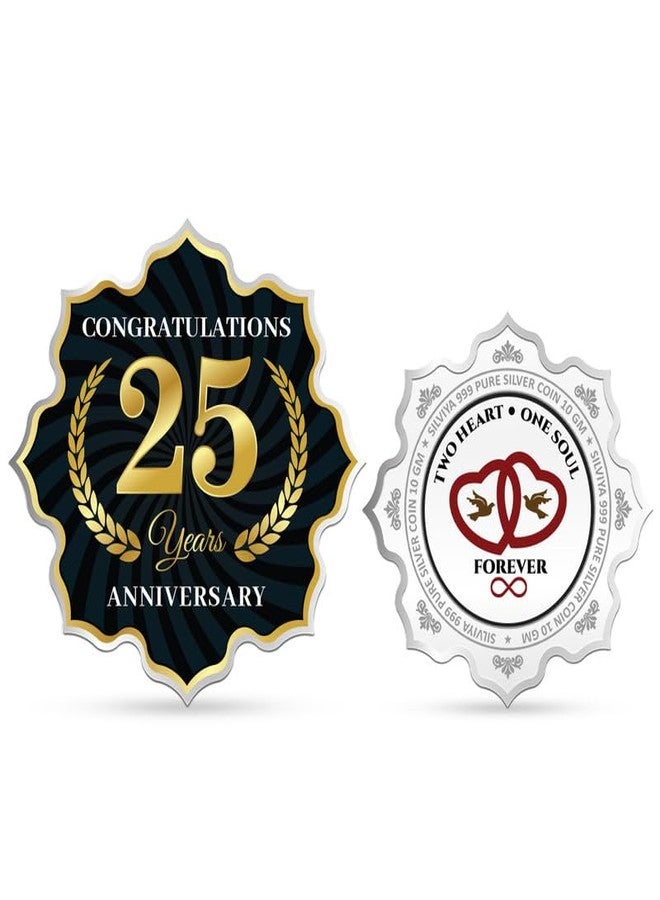 Silviya BIS Hallmarked 25th Wedding Anniversary Silver Coin 10g | 999 Pure Silver Coin | Lotus Shape | Ideal Gift for Wife & Husband | Silver Jubilee Celebration - Image 1