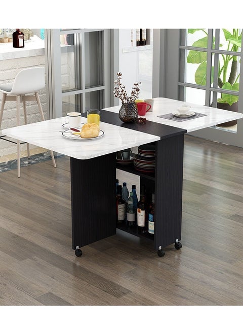 Folding Dining Table Drop Leaf Table with 6 Wheels, Kitchen Table with 2-Layer Storage Shelves, Multifunctional Extension Space Saving Dinner Table for Bedroom Dining Room Home