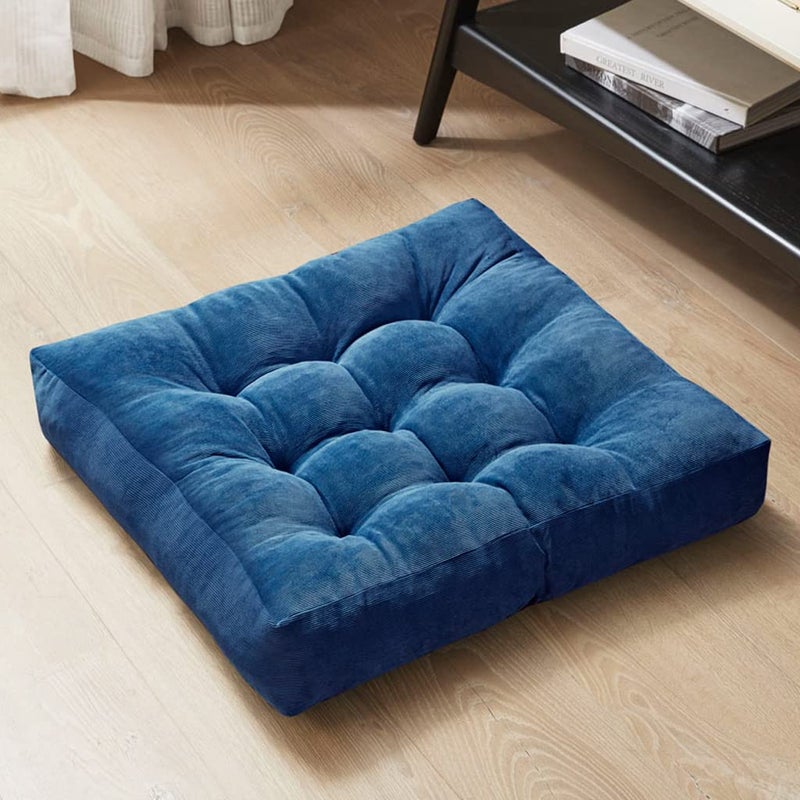 Degrees of Comfort Degrees of Comfort Square Large Pillows Seating for Adults Tufted Corduroy Floor Cushions for Living Room Tatami Navy Blue 22x22 Inch 