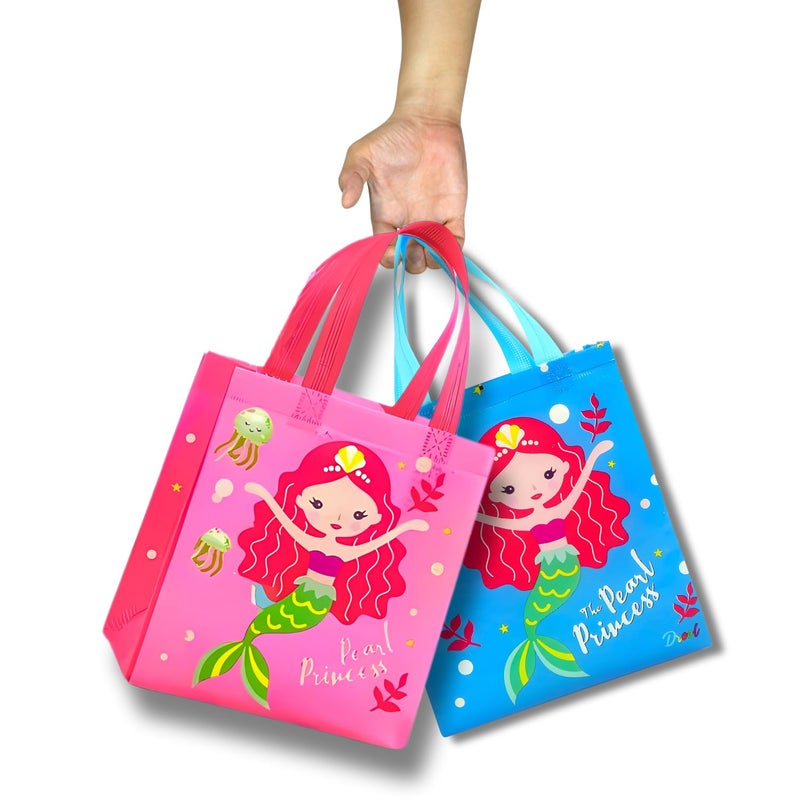IsVi Mermaid Theme Return Gift Bags (Pack of 10) - Reusable Canvas Goodie Bags for Kids Birthday, Sturdy Multi-Purpose Gift Bags for Girl Theme, Perfect Party Favor Gifts and Treat Bags - Image 3