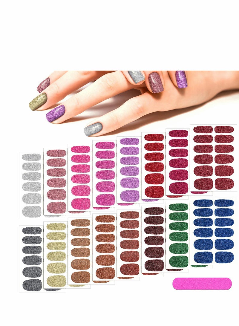 KASTWAVE Glitter Nail Wraps, 16 Sheets Glitter Nail Wraps Nail Polish Stickers, Self-Adhesive Nail Design Decals Strips in Solid Colors with 2 Pieces Nail File for Women Girls DIY Manicure Nail - Image 3