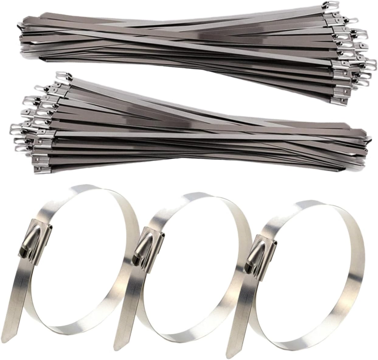 NUOBESTY 100pcs Stainless Steel Zip Ties Heavy-duty Self-locking Cable Straps for Outdoor Indoor Use and for Wires Cables