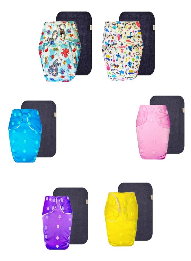 حفاضات قماشية فاخرة من دمبلدو مع حشوة رمادية (عبوة من 6 قطع) | مضادة للحساسية | تسمح بمرور الهواء | سريعة الجفاف | مثالية لفصل الصيف الهندي | من 3 أشهر إلى 3 سنوات | مناسبة للجنسين - Image 1