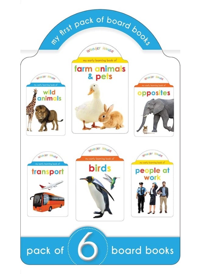 My Super Pack Of Board Books : Opposites, Wild Animals, Farm Animals and Pets, Birds, Transport, People At Work (6 Early Learning Board Books with an attractive shape) - Image 1