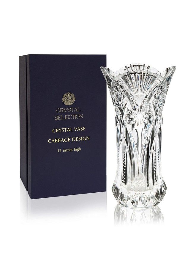 Crystal Clear Cs Crystal Vase 12Inch High Cabbage Design For Flowers & Decor. Lovely Nice Shiny Piece. Perfect As A Gift Suitable For All Occasions - Image 1