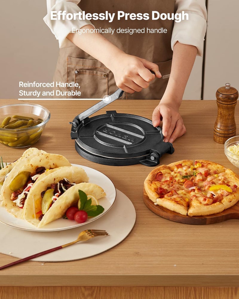 VEVOR Tortilla Press, 8 Inch Cast Iron Tortilla and Roti Maker, Heavy Duty Tortilladora Press, Pataconera Makers with Handle and 100 Pcs Parchment Paper, Dough Taco Press for Flour Tortilla, Tawa - Image 3