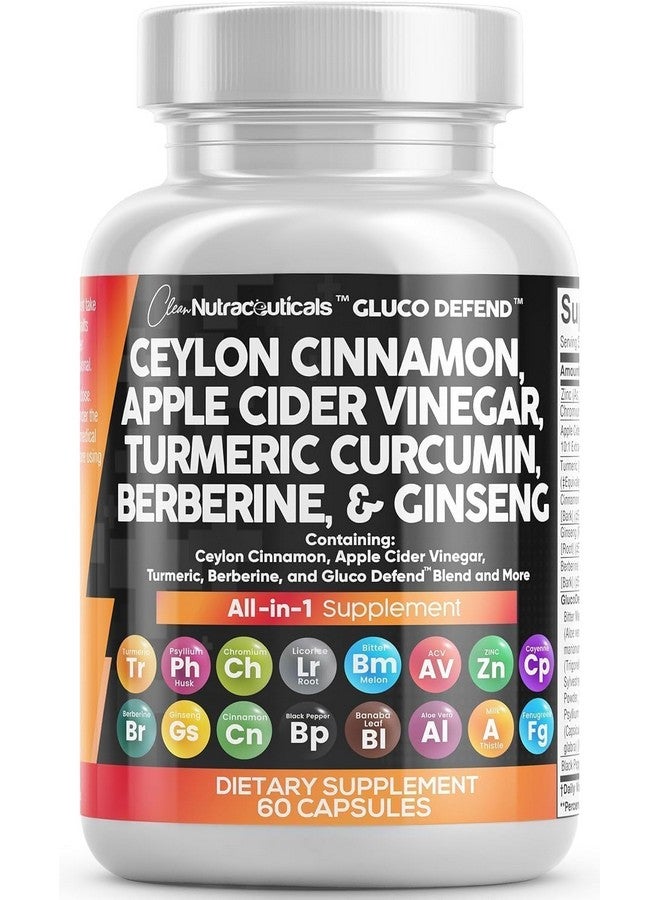 Clean Nutraceuticals Ceylon Cinnamon Turmeric Apple Cider Vinegar Ginseng Berberine Plus Bitter Melon Gymnema Milk Thistle Fenugreek - Image 1