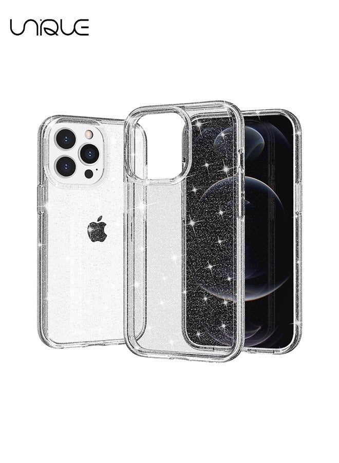 Unique Glitter Case for iPhone 14 Pro Bling Sparkle Shockproof Phone Bumper Cover, Lovely Sparkly for Women and Girls (Clear) - Image 1