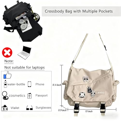 Inshere Aesthetic Crossbody Bag with Cute Pins and Ornament, Casual Shoulder Messenger Bag Japanese Kawaii Bag for Women Men (White) - Image 3