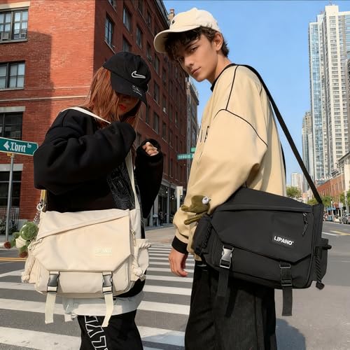 Inshere Aesthetic Crossbody Bag with Cute Pins and Ornament, Casual Shoulder Messenger Bag Japanese Kawaii Bag for Women Men (White) - Image 2