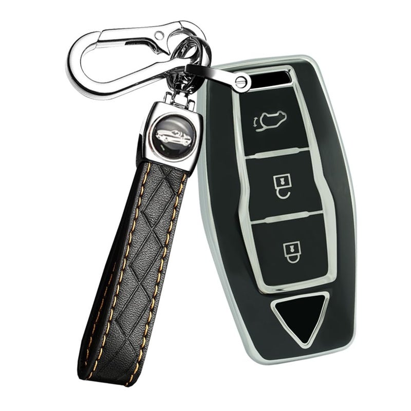 Ysbxitu 3 Buttons Keyless Remote Key Fob Cover with Keychain Fit for Mitsubishi Key Shell Case Compatible with Mitsubishi Outlander 2021 2022 2023 2024 Smart Key Protection Cover Key SleeveA Black - Image 3