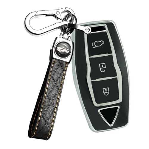 Ysbxitu 3 Buttons Keyless Remote Key Fob Cover with Keychain Fit for Mitsubishi Key Shell Case Compatible with Mitsubishi Outlander 2021 2022 2023 2024 Smart Key Protection Cover Key SleeveA Black - Image 1