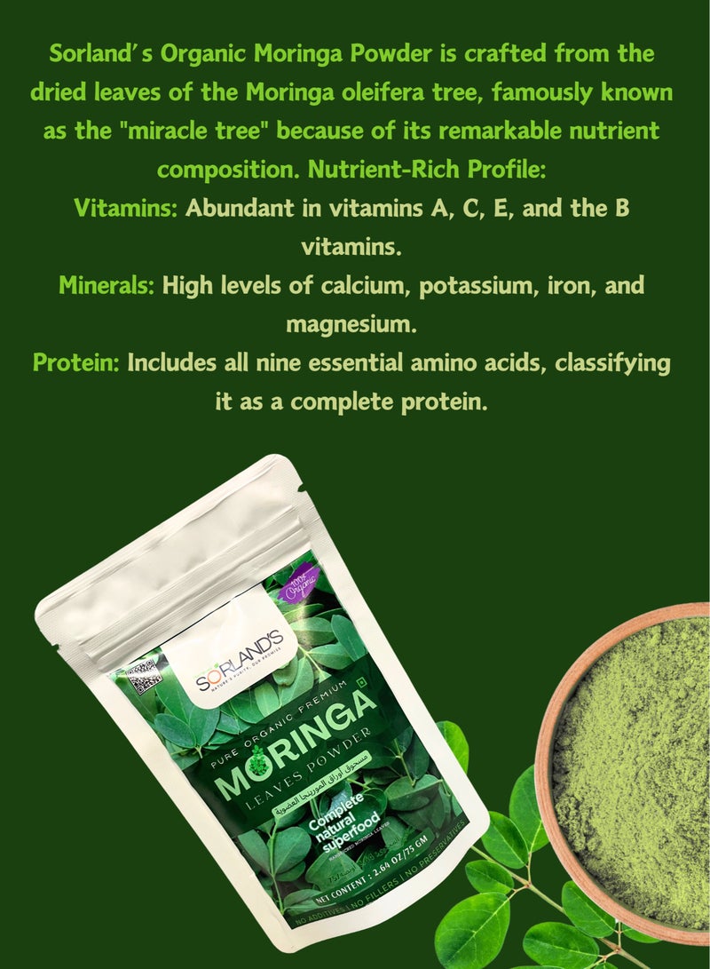 Sorland's Sorland's  Premium Organic Moringa Leaves Powder - 75 Gm Complete Natural Superfood | Certified Organic | Premium Quality with Shed Drying Solar Technology (Sand & Dust free)  - Image 4