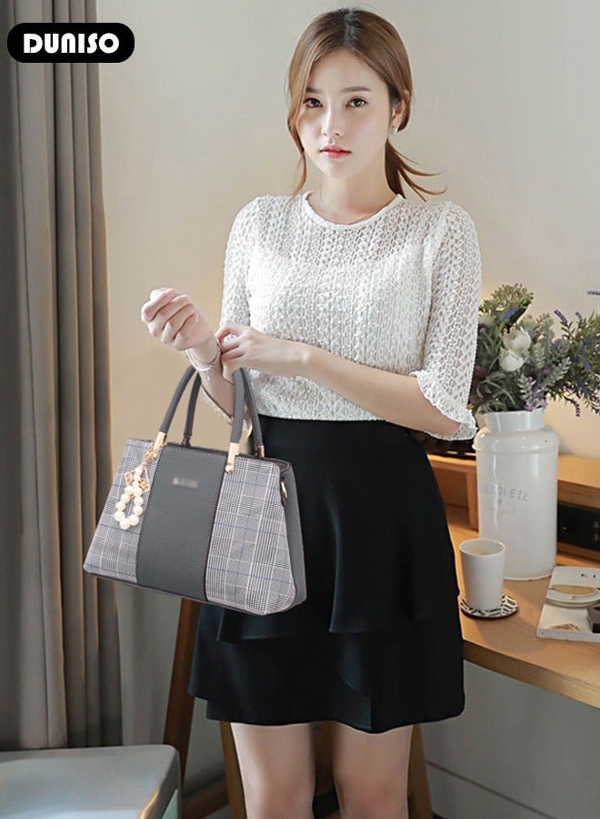DUNISO Women's Fashion Handbag Faux Leather Crossbody Bag For Women Large Capacity Bow Trim Tote Bags Top Handle Satchel Fashionable Travel Shoulder Bag For Ladies  - Image 3