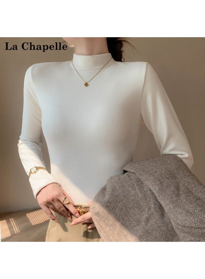 La Chapelle Women's Fleece-lined Half Turtleneck Cashmere Base Shirt Winter Thickened Silk Warm Long Sleeve Top Black S - Image 3