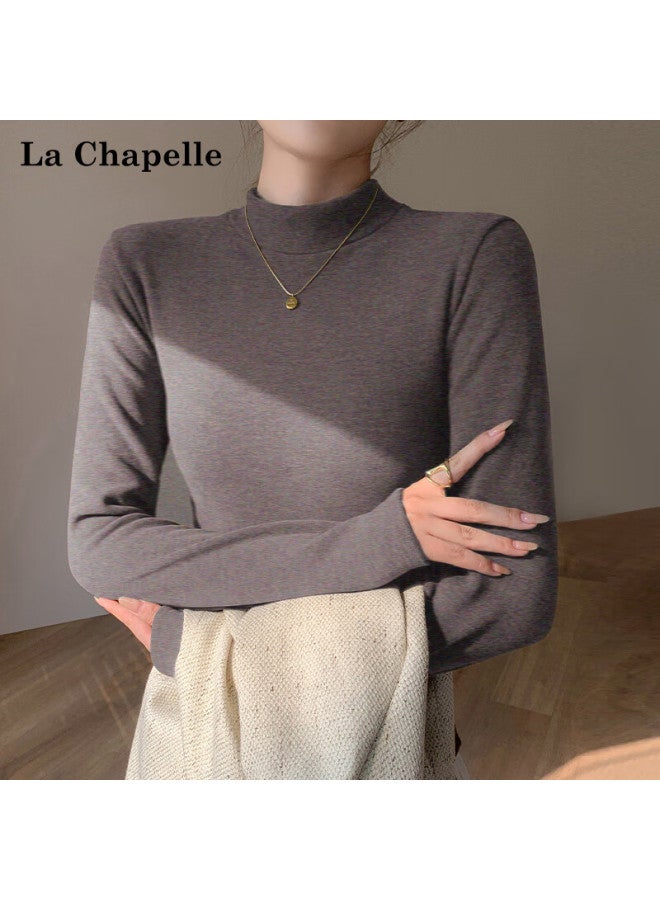 La Chapelle Women's Fleece-lined Half Turtleneck Cashmere Base Shirt Winter Thickened Silk Warm Long Sleeve Top Black S - Image 4