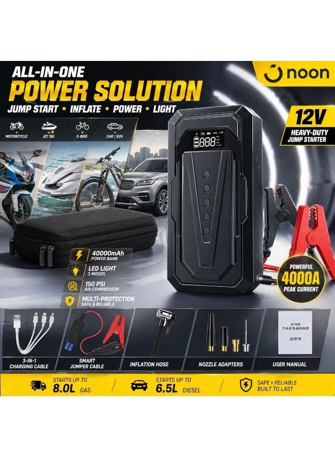 TUOTUO Portable Cordless Car Battery Emergency Starter, Tire Air Pump, Air Compressor To Easily Inflate Tires, LED Display, With Flashlight, Mobile Power Supply, Large Capacity Storage - Image 2