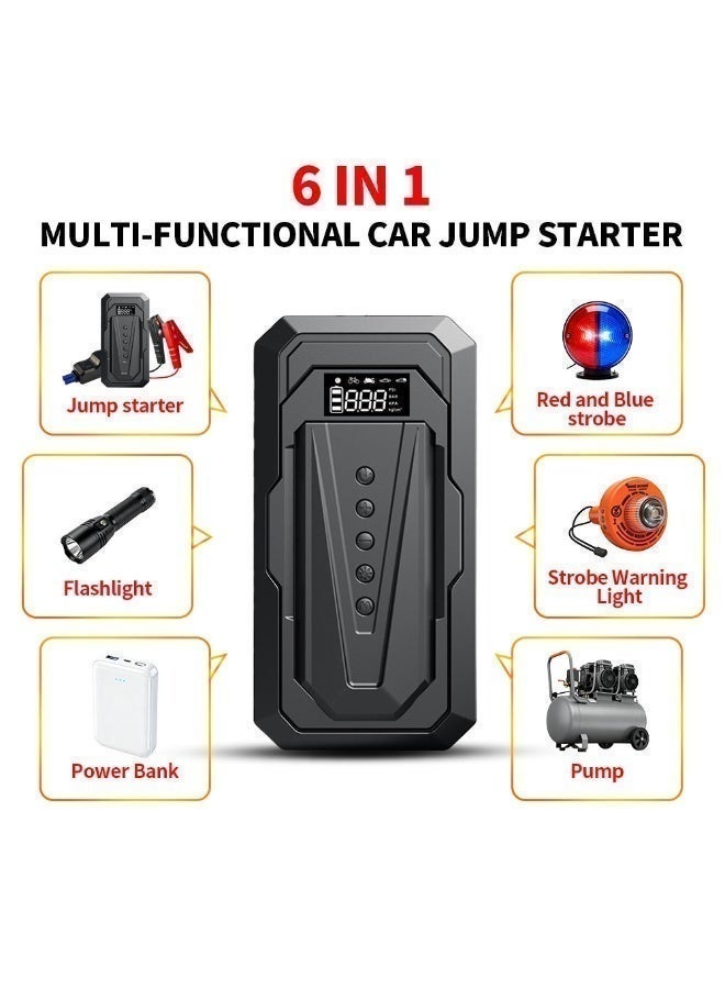TUOTUO Portable Cordless Car Battery Emergency Starter, Tire Air Pump, Air Compressor To Easily Inflate Tires, LED Display, With Flashlight, Mobile Power Supply, Large Capacity Storage - Image 4