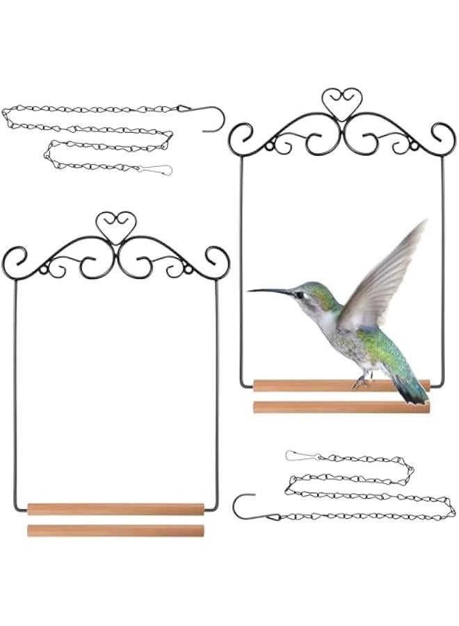 Arabest 2 Pcs Hummingbird Swings and Perches Metal Frame Bird Swing with 2 Replacement Wooden Dowel and 2 Hanging Chain for Outdoor Bird Feeders, Planters, Lanterns Ornaments(Black) - Image 1