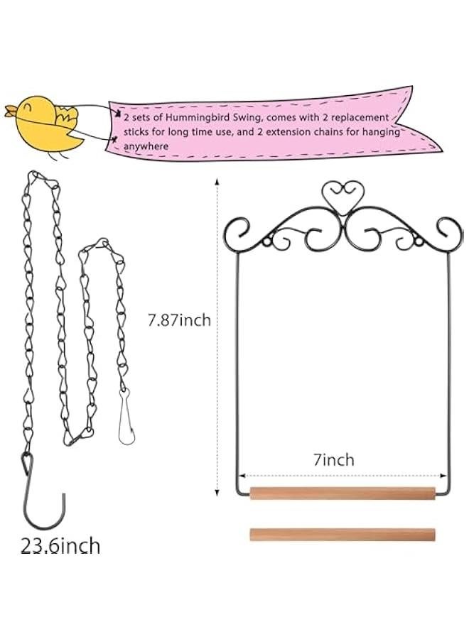 Arabest 2 Pcs Hummingbird Swings and Perches Metal Frame Bird Swing with 2 Replacement Wooden Dowel and 2 Hanging Chain for Outdoor Bird Feeders, Planters, Lanterns Ornaments(Black) - Image 2