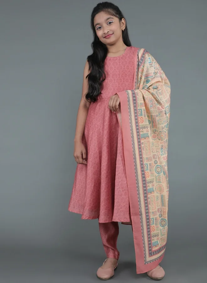 AKS Mauve Anarkali Kurta Set for Girls with Dupatta