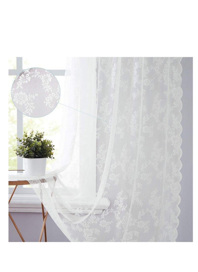 Excefore - White Lace Curtains for Bedroom, Semi Sheer Lace Curtains, Vintage French Embroidered Floral Embroidered Sheer Curtains, Durable Rose Lace Fabric, Curtains Top with Grommet (2 Pcs, 145*244 cm) - Image 1