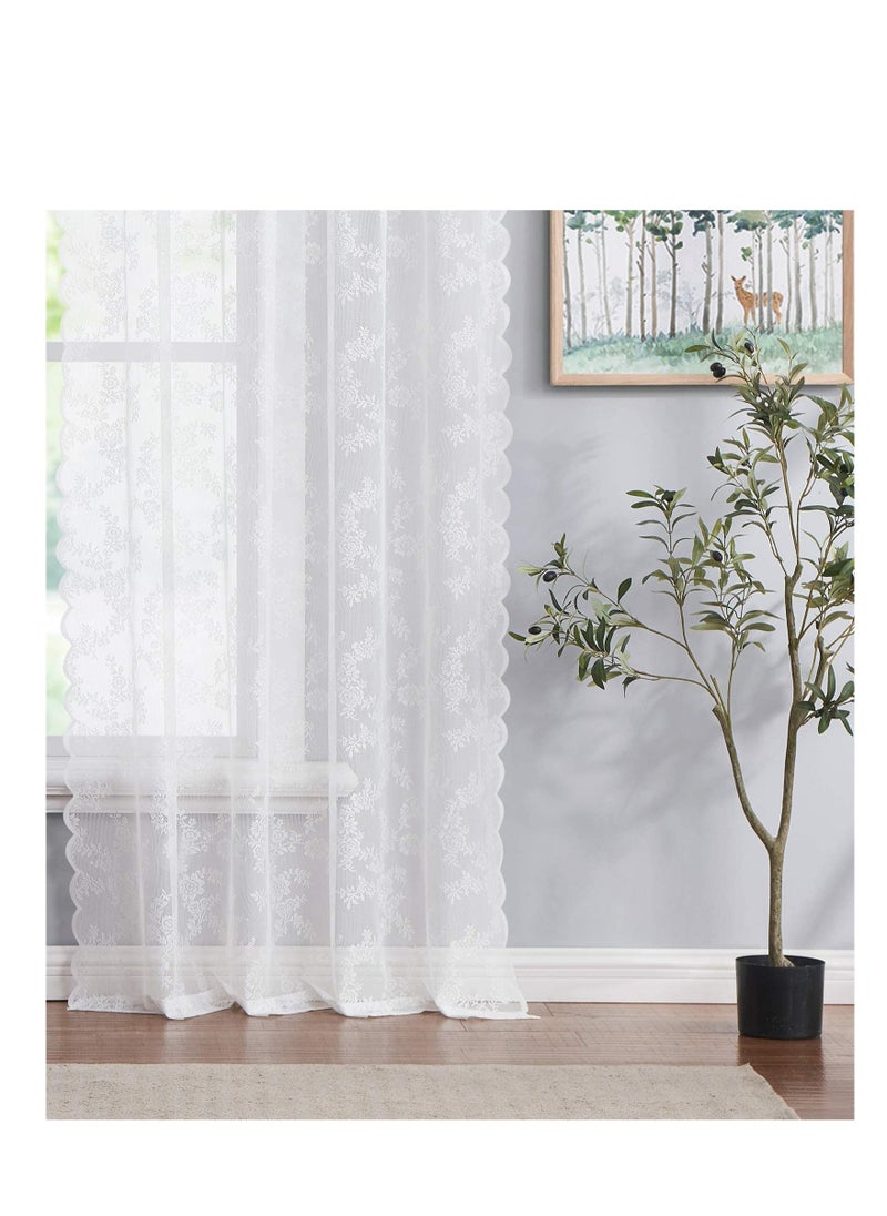 Excefore - White Lace Curtains for Bedroom, Semi Sheer Lace Curtains, Vintage French Embroidered Floral Embroidered Sheer Curtains, Durable Rose Lace Fabric, Curtains Top with Grommet (2 Pcs, 145*244 cm) - Image 1