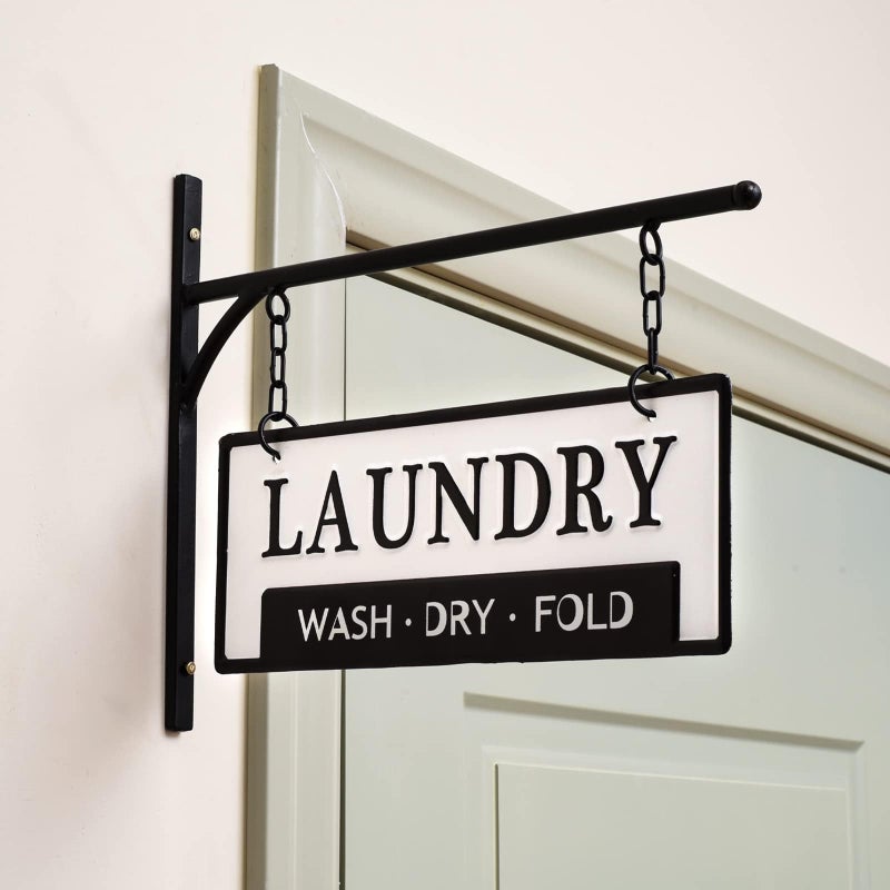 Laundry Wash Dry Fold Laundry Hanging Sign for Laundry Room Decorative Metal Laundry Room Wall Decor DoubleSided Embossed with Bracket  13 x 105 Inchs