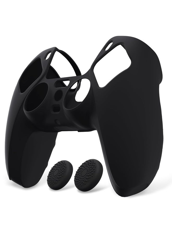 Ps5 Controller Cover Case,Black Pure Series Anti-Slip Silicone Cover Skin for ps5 Controller, Soft Rubber Case for ps5 Wireless Controller with Black Thumb Grip Caps - Image 2