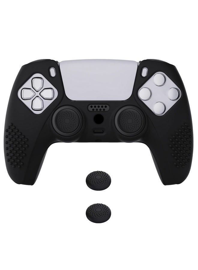 Ps5 Controller Cover Case,Black Pure Series Anti-Slip Silicone Cover Skin for ps5 Controller, Soft Rubber Case for ps5 Wireless Controller with Black Thumb Grip Caps - Image 1