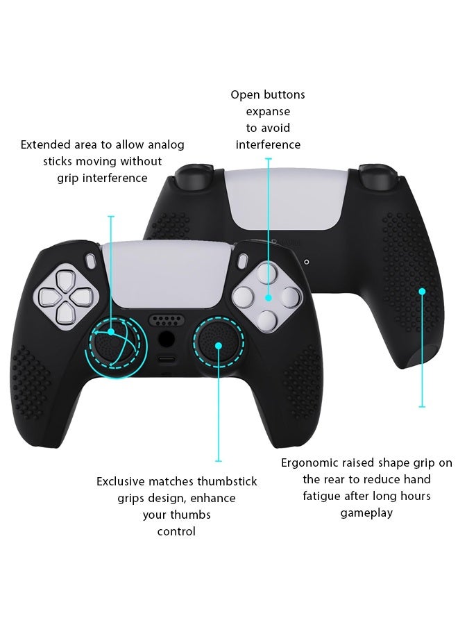 Ps5 Controller Cover Case,Black Pure Series Anti-Slip Silicone Cover Skin for ps5 Controller, Soft Rubber Case for ps5 Wireless Controller with Black Thumb Grip Caps - Image 3