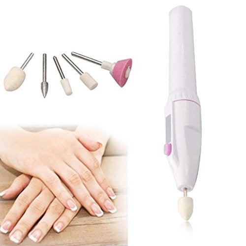 Mbuys Mall Electric Nail Art File 5 in 1Nail Drill, Salon Manicure Pen Tool, 5 bits/Set Polish Tools, WhiteModel Grinder Machine Polisher Polishing Pedicure Manicure Nail Tools Kit | Multicolour - Image 1