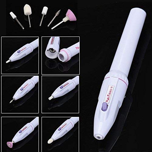 Mbuys Mall Electric Nail Art File 5 in 1Nail Drill, Salon Manicure Pen Tool, 5 bits/Set Polish Tools, WhiteModel Grinder Machine Polisher Polishing Pedicure Manicure Nail Tools Kit | Multicolour - Image 5