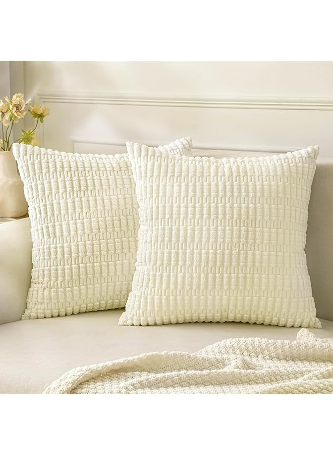 The Bros Throw Pillow Covers, Set of 2 Soft Plush Short Wool Velvet Decorative Throw Pillow Covers 18x18 inch Square Luxury Style Cushion Case Pillow Shell for Sofa Bedroom Home Decor - (2 Pack, Beige) - Image 1