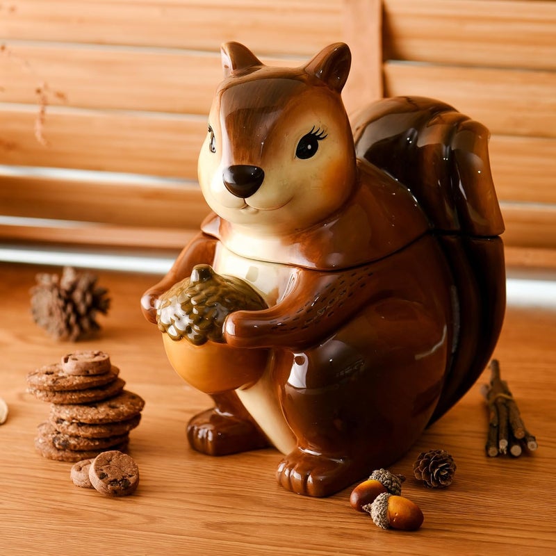 Bico Squirrel 8 inch Air Tight Cookie Jar, Hand Painted Ceramic Container, Dishwasher Safe - Image 4