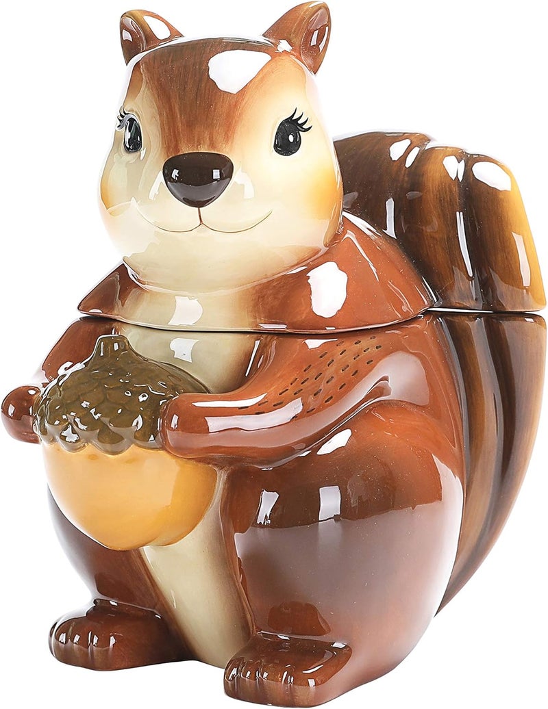 Bico Squirrel 8 inch Air Tight Cookie Jar, Hand Painted Ceramic Container, Dishwasher Safe - Image 1