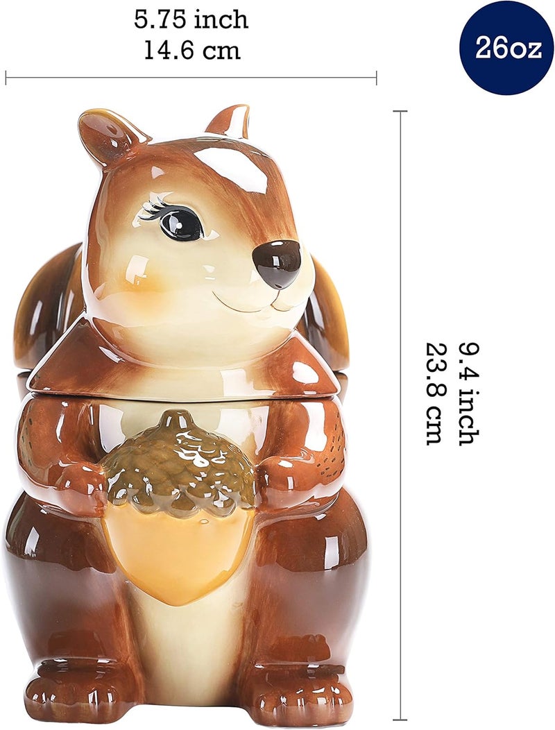 Bico Squirrel 8 inch Air Tight Cookie Jar, Hand Painted Ceramic Container, Dishwasher Safe - Image 2